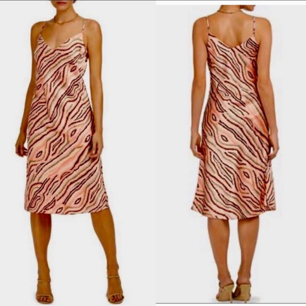HP🎉 Bar III Pink Satin Zebra Print Midi Slip Dress